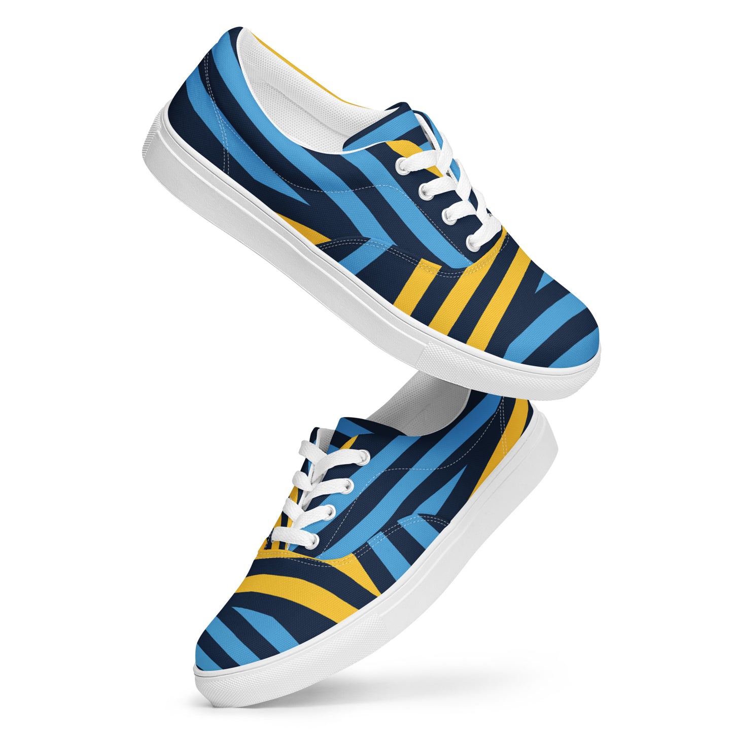 Blue and Yellow Striped Men’s lace-up canvas shoes - Kickstart Fragrances