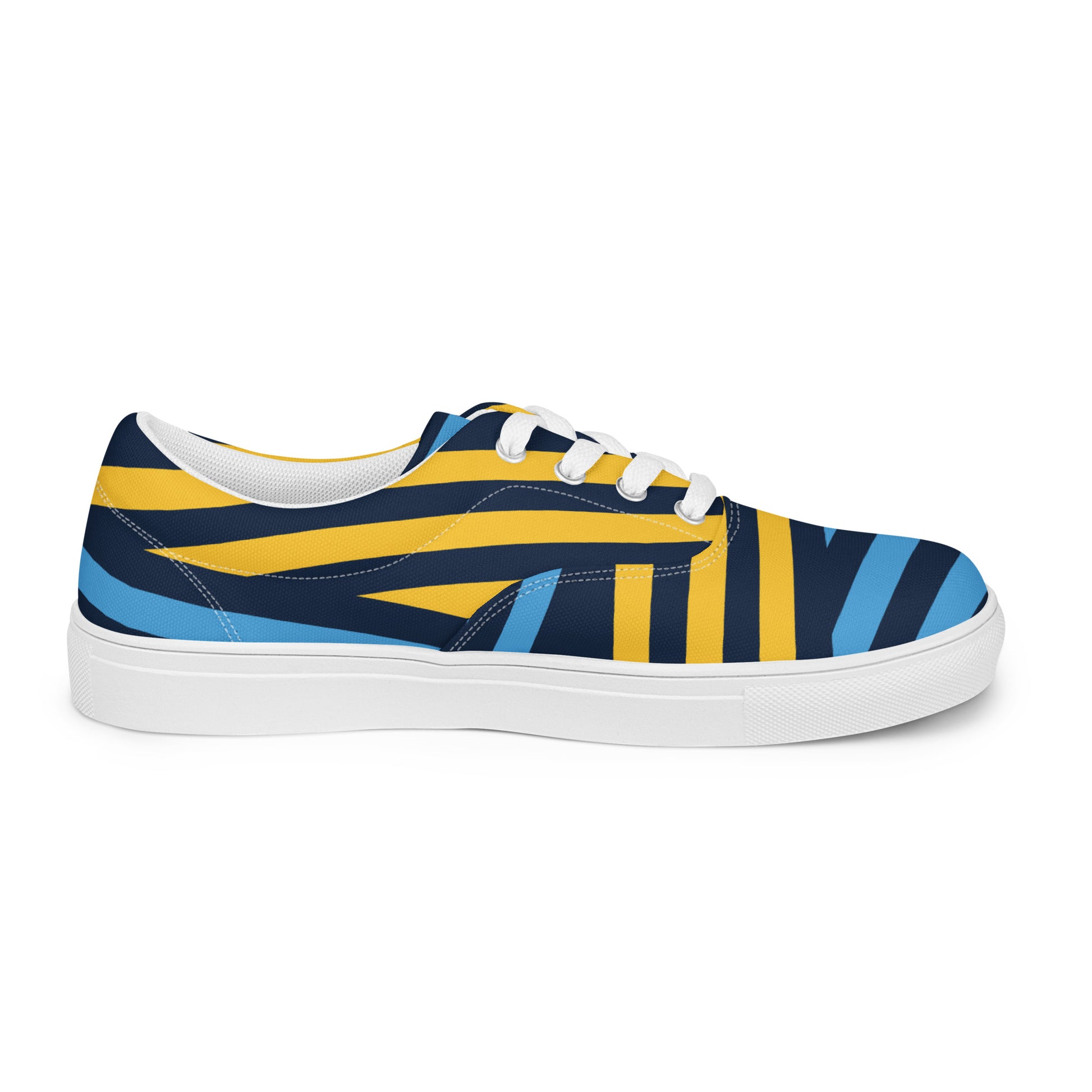 Blue and Yellow Striped Men’s lace-up canvas shoes - Kickstart Fragrances