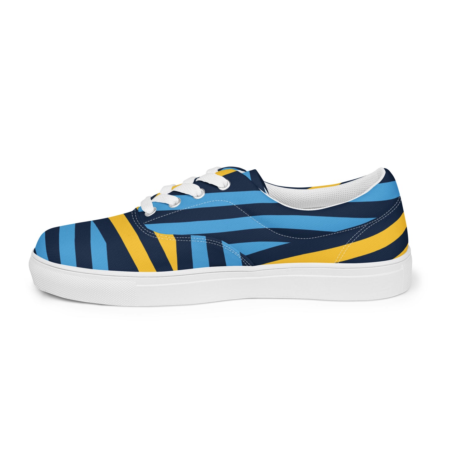 Blue and Yellow Striped Men’s lace-up canvas shoes - Kickstart Fragrances